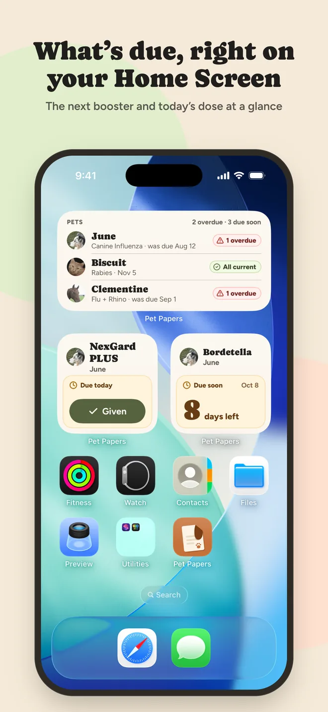 What’s due, right on your Home Screen. The next booster and today’s dose at a glance.