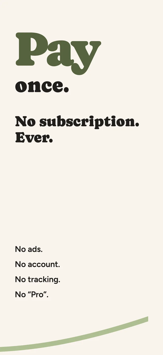 Pay once. No subscription. Ever.